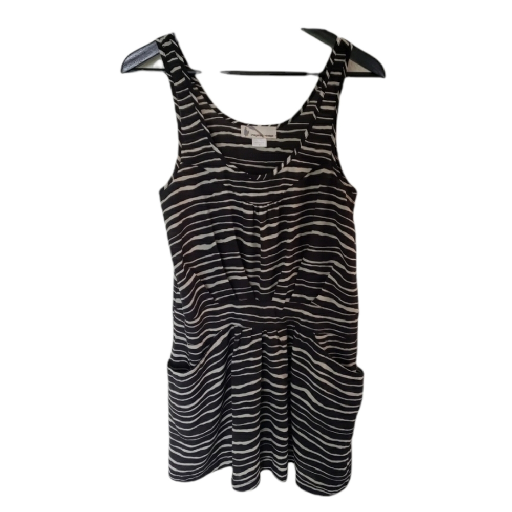 Imaginary Voyage Sleeveless Mini Dress Pockets‎ Size S Black White Round Neck